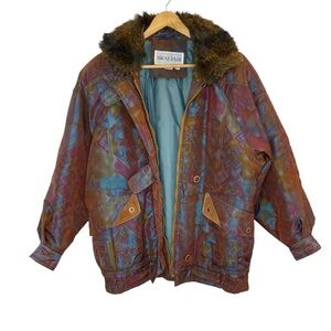 BRAEFAIR earth tone parka w/ leather accents